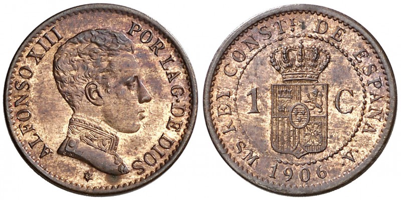 1906*6. Alfonso XIII. SMV. 1 céntimo. (Cal. 76). 1,05 g. Parte de brillo origina...