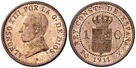 1911*1. Alfonso XIII. PCV. 1 céntimo. (Cal. 78). 1,01 g. Bella. Brillo original. S/C-.