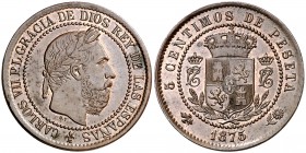 1875. Carlos VII, Pretendiente. Oñate. 5 céntimos. (Cal. 10). 4,90 g. Bella. Escasa así. EBC+.