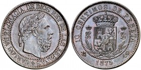 1875. Carlos VII, Pretendiente. Oñate. 10 céntimos. (Cal. 8). 9,95 g. Bella. Escasa así. EBC.