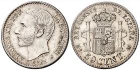 1881*81. Alfonso XII. MSM. 50 céntimos. (Cal. 64). 2,55 g. EBC.