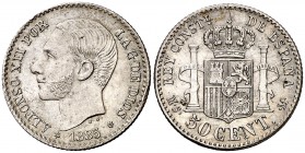 1885*86. Alfonso XII. MSM. 50 céntimos. (Cal. 65 var). 2,53 g. Bella. EBC+.