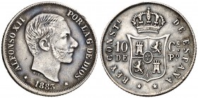 1883. Alfonso XII. Manila. 10 centavos. (Cal. 96). 2,50 g. Leves golpecitos. Buen ejemplar. Escasa así. MBC+.