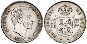 1885. Alfonso XII. Manila. 10 centavos. (Cal. 98). 2,52 g. Leve defecto en canto. Bella. S/C-.