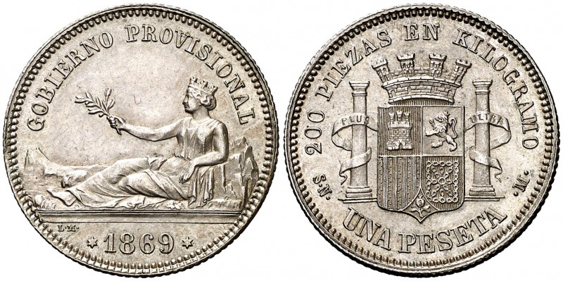 1869. Gobierno Provisional. SNM. 1 peseta. (Cal. 14). 4,98 g. GOBIERNO PROVISION...