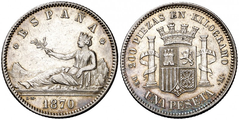 1870*1873. Gobierno Provisional. DEM. 1 peseta. (Cal. 17). 5 g. Leves rayitas. E...