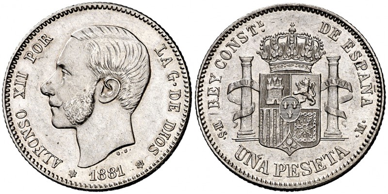 1881*1881. Alfonso XII. MSM. 1 peseta. (Cal. 56). 5,05 g. Insignificantes rayita...