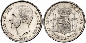 1882*1882. Alfonso XII. MSM. 1 peseta. (Cal. 58). 4,99 g. Rayitas por limpieza. Bella. Rara así. EBC+.