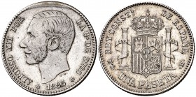 1885*1885. Alfonso XII. MSM. 1 peseta. (Cal. 61). 4,97 g. Buen ejemplar. Escasa así. MBC+/EBC-.