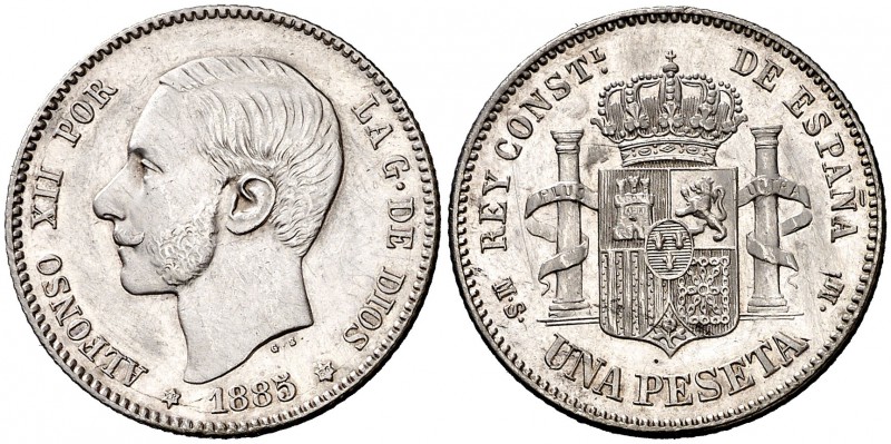 1885*1886. Alfonso XII. MSM. 1 peseta. (Cal. 62). 5 g. Mínimas rayitas por limpi...