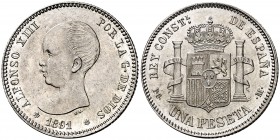 1891*1891. Alfonso XIII. PGM. 1 peseta. (Cal. 38). 5,05 g. Mínimas rayitas. Bella. Escasa así. EBC/EBC+.