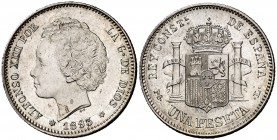 1893*1893. Alfonso XIII. PGL. 1 peseta. (Cal. 39). 4,94 g. Leves hojitas. Bella. Rara así. (EBC+).