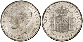 1896*1896. Alfonso XIII. PGV. 1 peseta. (Cal. 41). 5 g. Bella. Brillo original. S/C-.