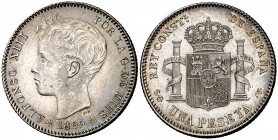 1899*1899. Alfonso XIII. SGV. 1 peseta. (Cal. 42). 5,10 g. Leves marquitas. Bella pátina. EBC+.