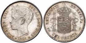1901*1901. Alfonso XIII. SMV. 1 peseta. (Cal. 45). 5,01 g. Bella. S/C-.