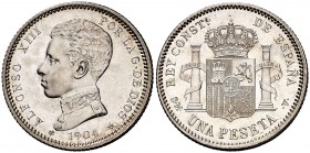 1904*1904. Alfonso XIII. SMV. 1 peseta. (Cal. 50). 5 g. Bella. EBC+.