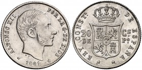 1882. Alfonso XII. Manila. 20 centavos. (Cal. 89). 5,13 g. Buen ejemplar. Escasa así. EBC-.