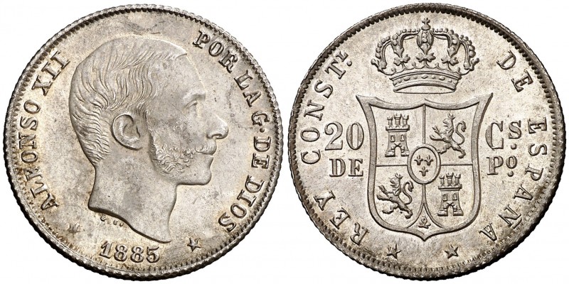 1885. Alfonso XII. Manila. 20 centavos. (Cal. 92). 5,16 g. Muy bella. Brillo ori...