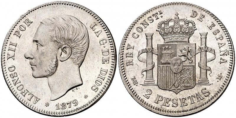 1879*1879. Alfonso XII. EMM. 2 pesetas. (Cal. 46). 10,08 g. Limpiada. Escasa así...