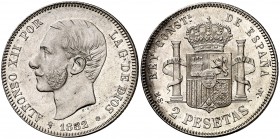 1882*1882. Alfonso XII. MSM. 2 pesetas. (Cal. 51). 9,97 g. Bella. Parte de brillo original. Escasa así. S/C-.
