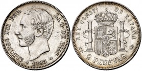 1883*1883. Alfonso XII. MSM. 2 pesetas. (Cal. 52). 10 g. Leves marquitas. Atractiva. EBC-.