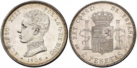 1905*1905. Alfonso XIII. SMV. 2 pesetas. (Cal. 34). 9,99 g. Bella. Brillo original. S/C-.