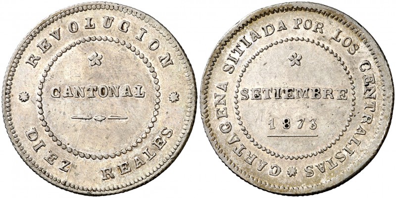 1873. Revolución Cantonal. Cartagena. 10 reales. (Cal. 7). 14,36 g. Parte de bri...
