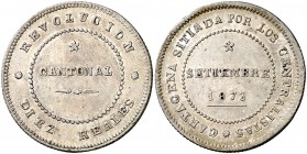 1873. Revolución Cantonal. Cartagena. 10 reales. (Cal. 7). 14,36 g. Parte de brillo original. Rara y más así. EBC-.