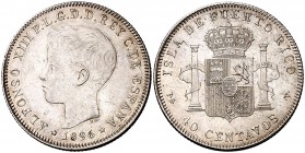 1896. Alfonso XIII. Puerto Rico. PGV. 40 centavos. (Cal. 83). 9,97 g. Buen ejemplar. Escasa. MBC+.