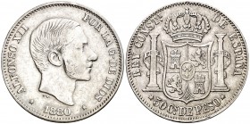 1880. Alfonso XII. Manila. 50 centavos. (Cal. 78). 12,90 g. Buen ejemplar. Rara. MBC+.