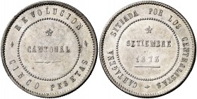 1873 Revolución Cantonal. Cartagena. 5 pesetas. (Cal. 5). 28,80 g. Coincidente. 80 perlas en anverso y 85 en reverso. Bella. Escasa. EBC.