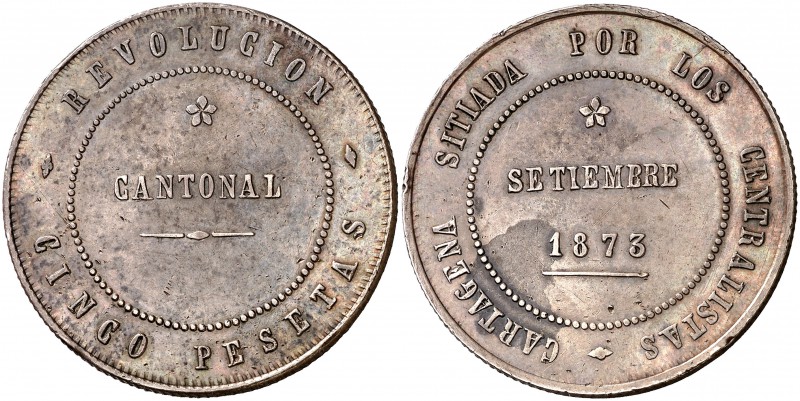 1873. Revolución cantonal. Cartagena. 5 pesetas. (Cal. 6). 27,84 g. No coinciden...
