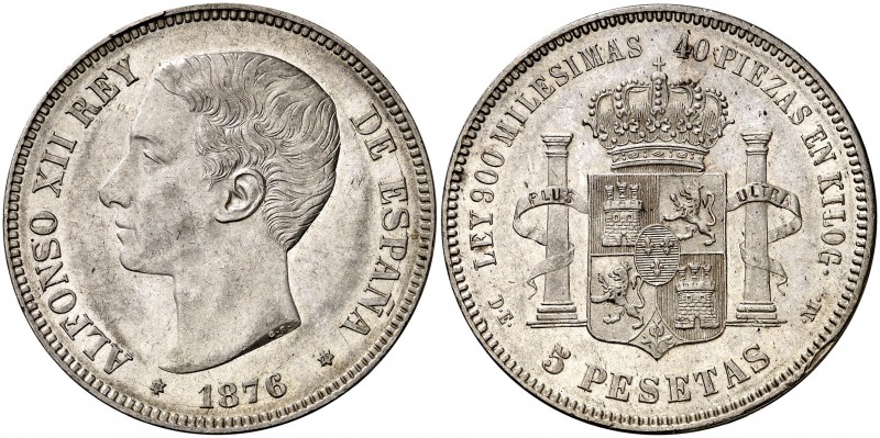 1876*1876. Alfonso XII. DEM. 5 pesetas. (Cal. 26). 25,08 g. Leves rayitas. Buen ...