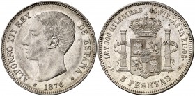 1876*1876. Alfonso XII. DEM. 5 pesetas. (Cal. 26). 25,08 g. Leves rayitas. Buen ejemplar. EBC-/MBC+.