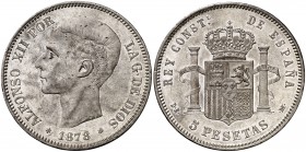 1878*1878. Alfonso XII. DEM. 5 pesetas. (Cal. 29). 25,08 g. Leves rayitas. Bella. Escasa así. EBC.