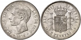 1878*1878. Alfonso XII. EMM. 5 pesetas. (Cal. 30). 24,83 g. Golpecito. MBC+.