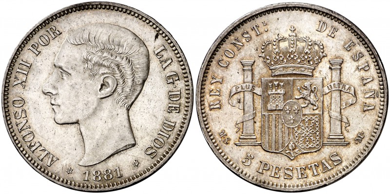 1881*1881. Alfonso XII. MSM. 5 pesetas. (Cal. 32). 24,94 g. Leves marquitas. Bel...