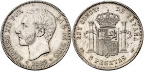 1885*1885. Alfonso XII. MSM. 5 pesetas. (Cal. 40). 24,99 g. Leves marquitas. Bonito color. MBC+.