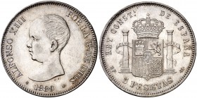 1889*1889. Alfonso XIII. MPM. 5 pesetas. (Cal. 14). 24,86 g. EBC-.
