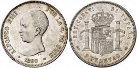 1890*1890. Alfonso XIII. MPM. 5 pesetas. (Cal. 15). 24,93 g. Leves marquitas. Bella. EBC-.