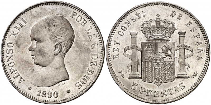 1890*1890. Alfonso XIII. PGM. 5 pesetas. (Cal. 16). 24,80 g. Leves marquitas. Pa...