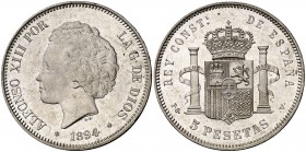 1894*1894. Alfonso XIII. PGV. 5 pesetas. (Cal. 23). 24,95 g. Limpiada. Bella. (EBC+.).