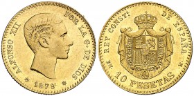 1879*1879. Alfonso XII. EMM. 10 pesetas. (Cal. 24). 3,23 g. Muy rara y más así. MBC+/EBC-.