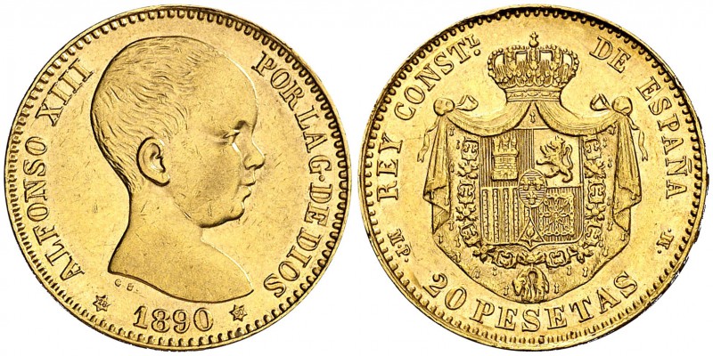 1890*1890. Alfonso XIII. MPM. 20 pesetas. (Cal. 5). 6,44 g. EBC.