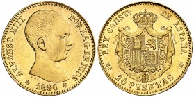 1890*1890. Alfonso XIII. MPM. 20 pesetas. (Cal. 5). 6,44 g. EBC.