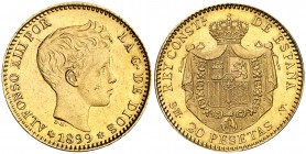1899*1899. Alfonso XIII. SMV. 20 pesetas. (Cal. 7). 6,42 g. Leves marquitas. Brillo original. EBC-.