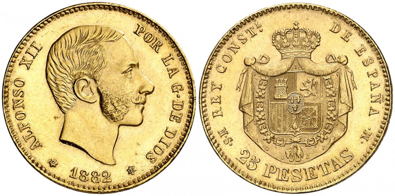 1882*1882. Alfonso XII. MSM. 25 pesetas. (Cal. 16). 8,05 g. Bella. Escasa. EBC.