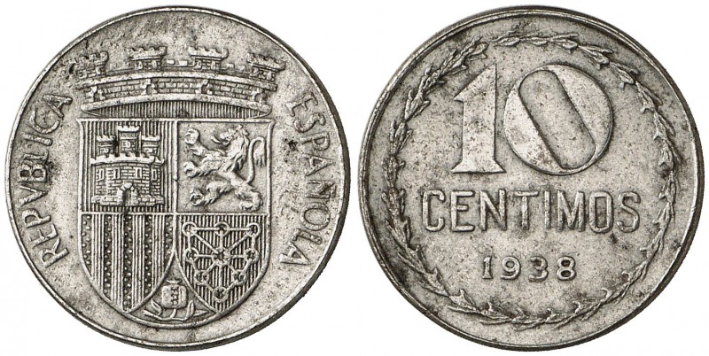 1938. II República. 10 céntimos. (Cal. 8). 3,90 g. Magnífica, sin apenas ninguna...