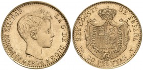 1896*1961. Estado Español. PGV. 20 pesetas. (Cal. 7). 6,44 g. Ex Áureo & Calicó 22/04/2015, nº 2724. EBC/EBC+.