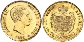 1876*1961. Estado Español. DEM. 25 pesetas. (Cal. 3). 8,05 g. Acuñación de 300 ejemplares. Muy rara. S/C-.